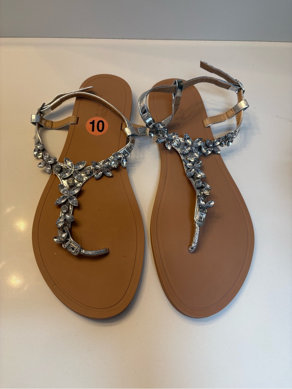 Silver Jeweled T-Strap Sandals new